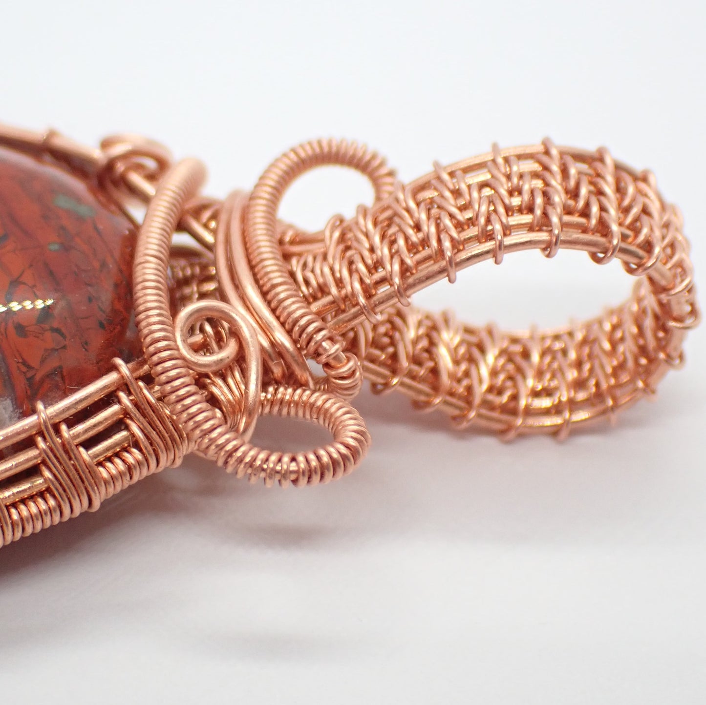 Wire Wrapped Red Jasper Cabochon & Jasper Station Chain