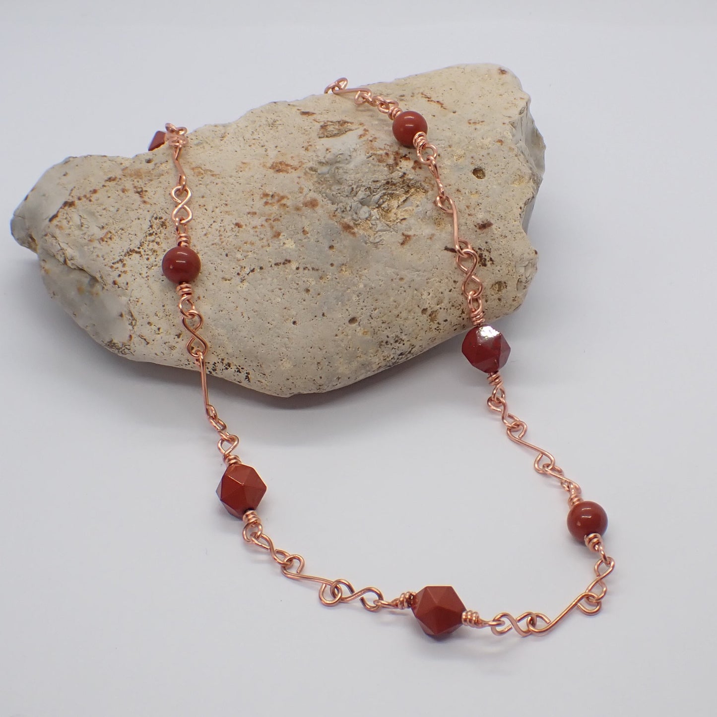 Wire Wrapped Red Jasper Cabochon & Jasper Station Chain